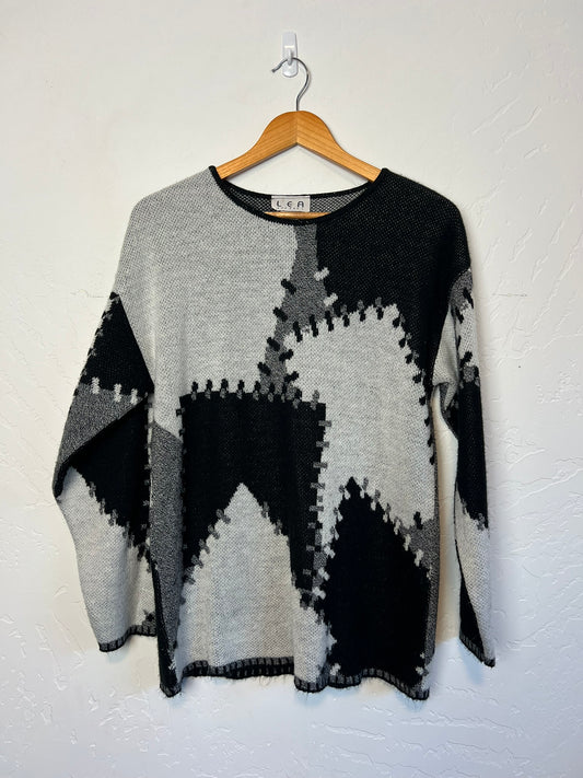 LEA Apparel Abstract Geometric Knit Sweater - Size M