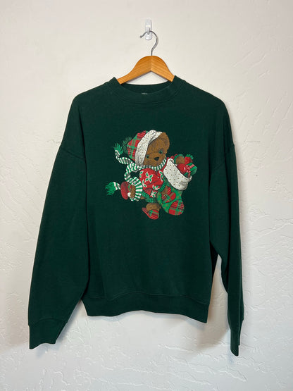 Fruit of the Loom Christmas Teddy Bear Green Sweatshirt - Size XL