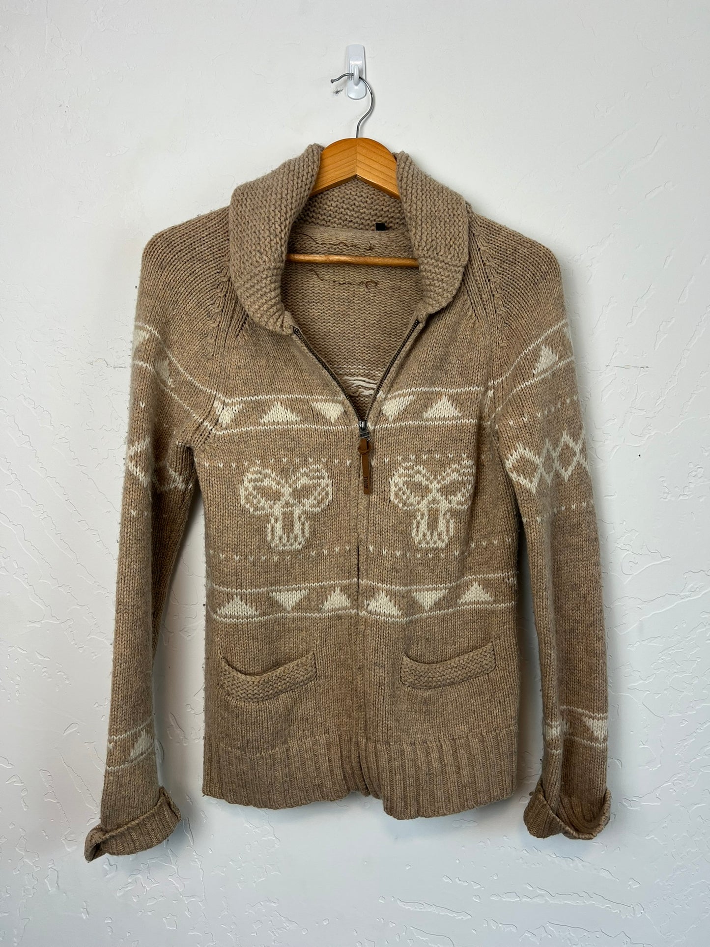 TNA Lambswool Cowichan Zip Cardigan - S