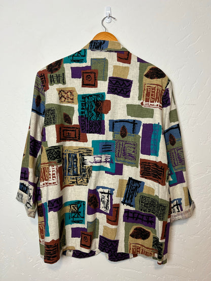 Intriguing Threads Abstract Block Print Rayon Blouse - Size L