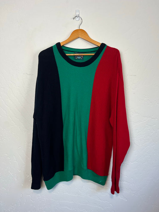Jantzen Red, Green & Black Colorblock Sweater - Size XL