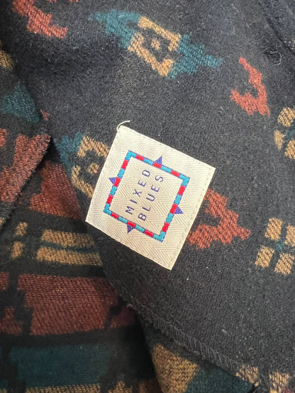 Mixed Blues Southwestern Wool Cropped Blazer - M