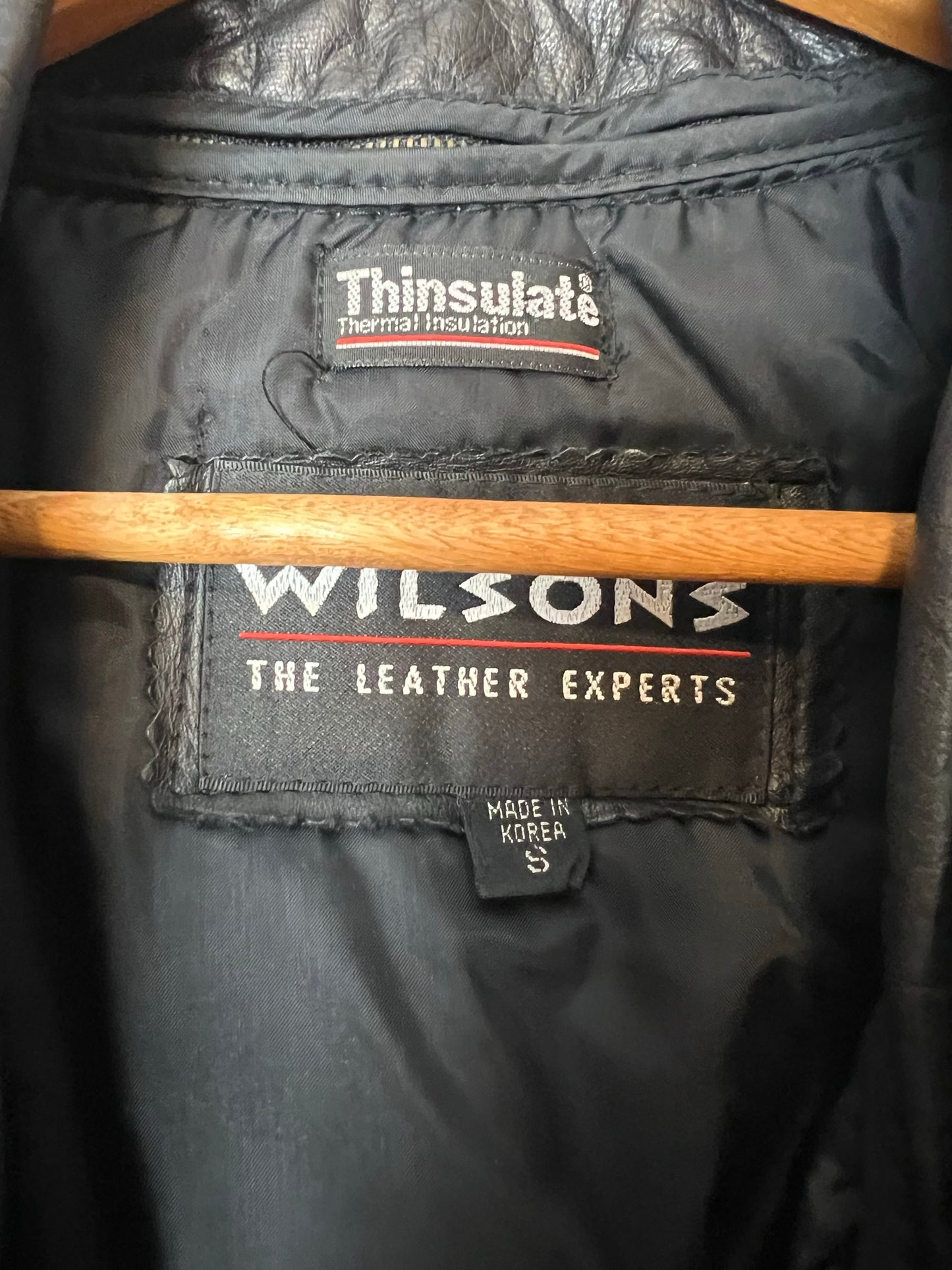 Wilsons Black Leather Jacket with Textured Panels - Size S