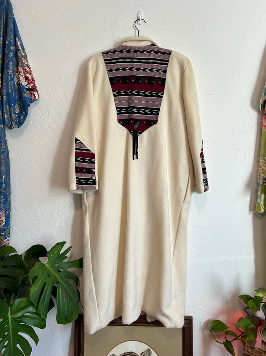 Wildwind Cream Wool Blanket Coat with Aztec Print - Size L