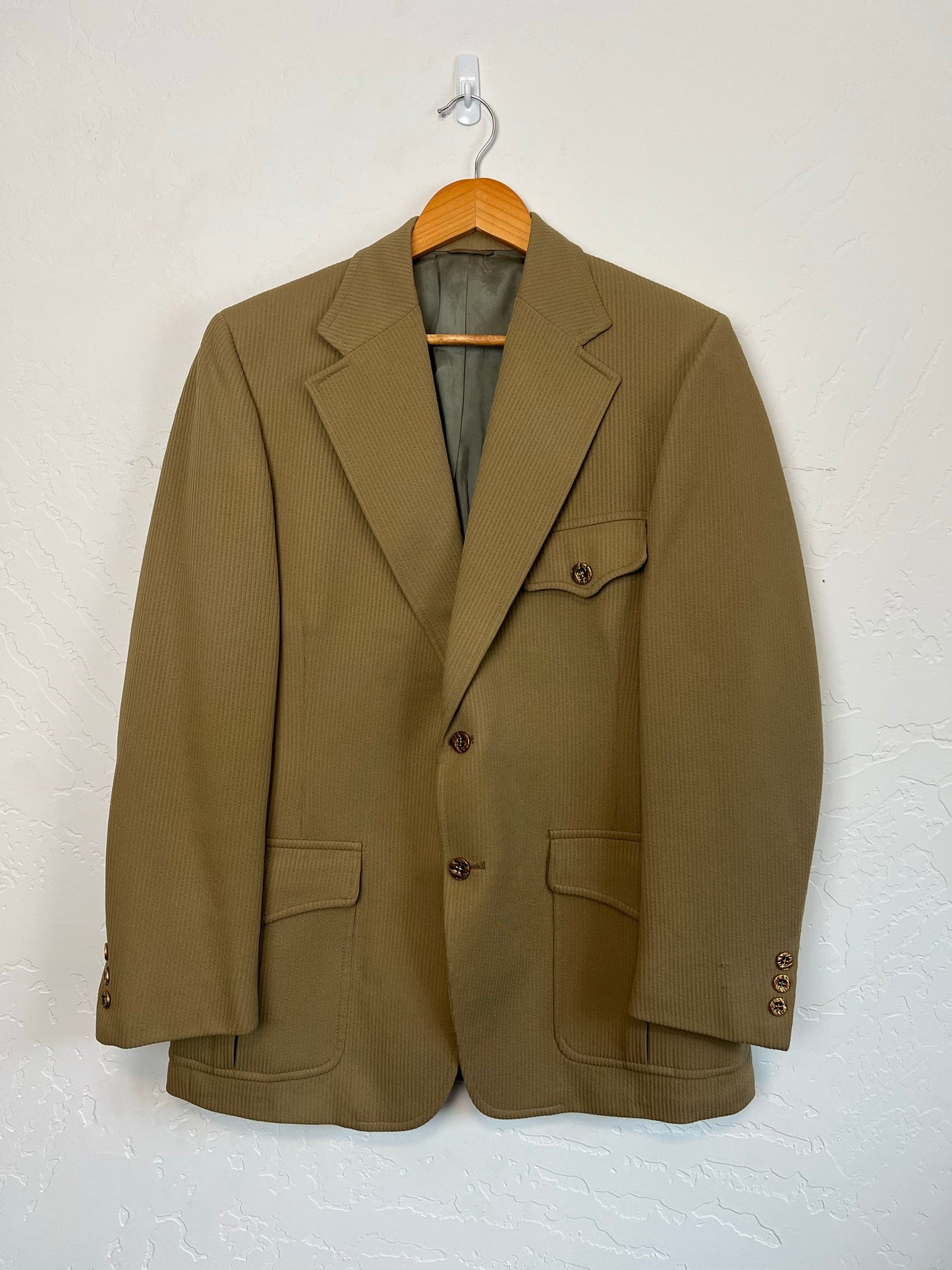 Mavest Tan Twill Double-Breasted Blazer with Gold Buttons - Size 42