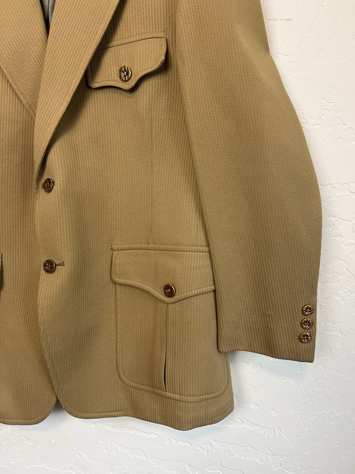 Mavest Tan Twill Double-Breasted Blazer with Gold Buttons - Size 42