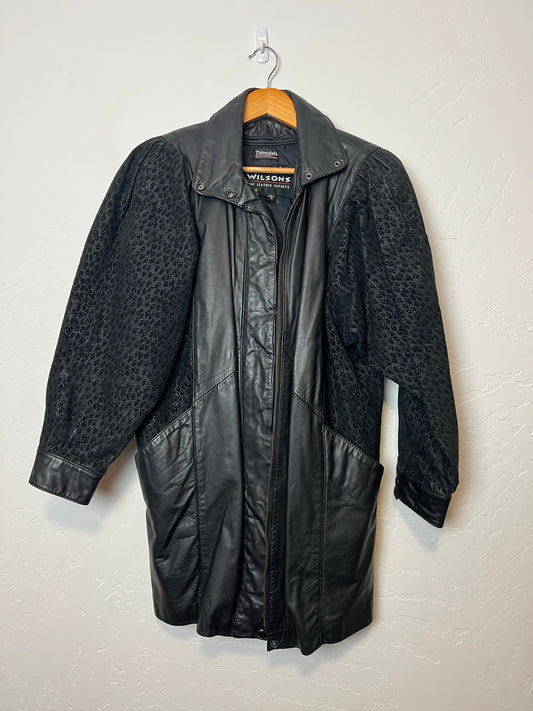 Wilsons Black Leather Jacket with Textured Panels - Size S