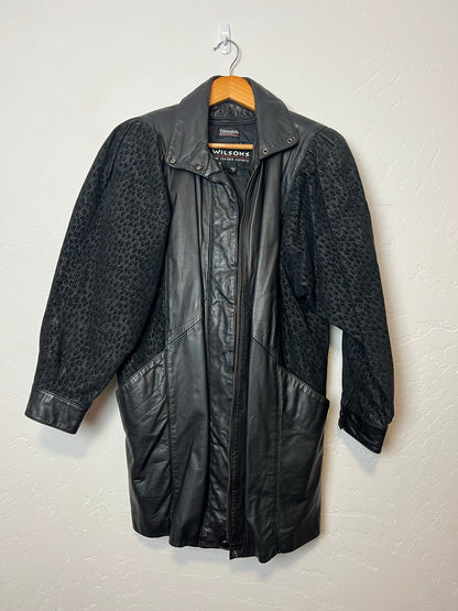 Wilsons Black Leather Jacket with Textured Panels - Size S