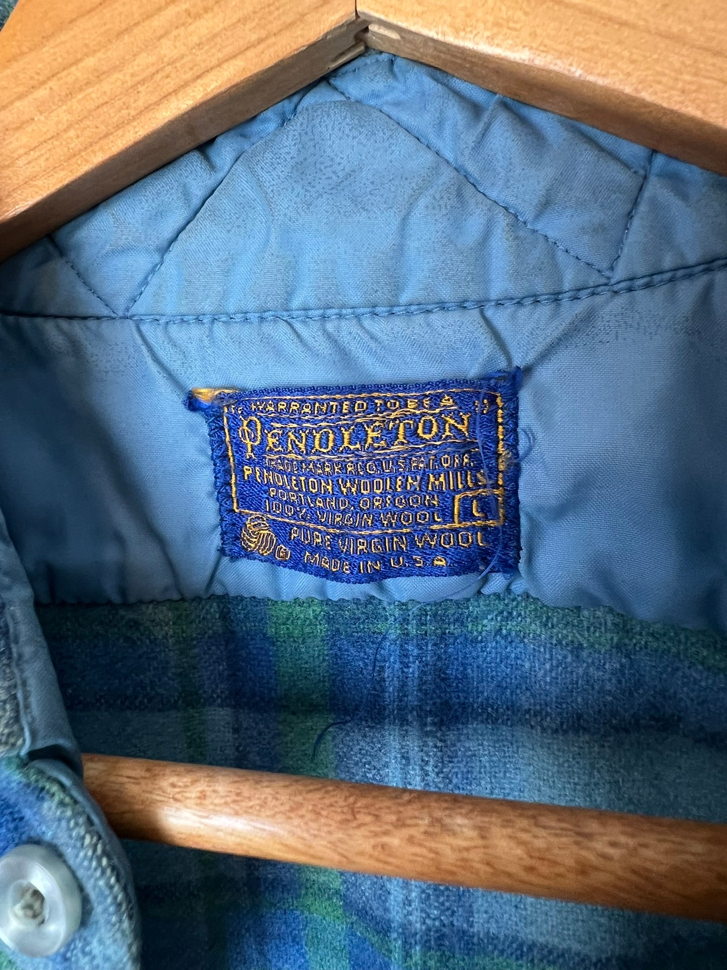 Pendleton Board Shirt Faded Blue-Green Plaid Wool - M