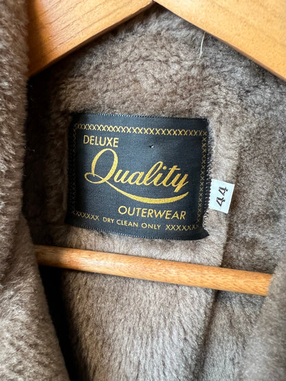 Deluxe Quality Taupe Trench Coat with Faux Fur Collar - Size 44