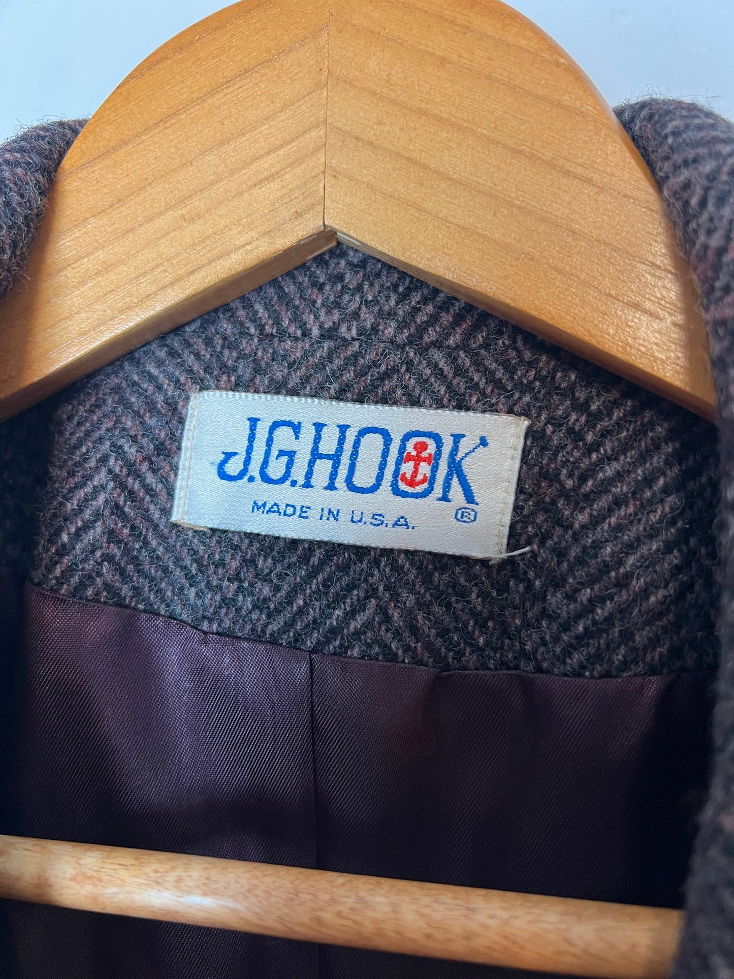 J.G. Hook Herringbone Wool Overcoat - M