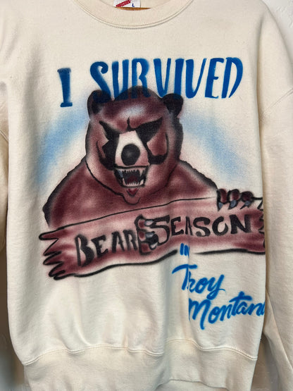 Jerzees 'I Survived Bear Season' Airbrush Crewneck - L