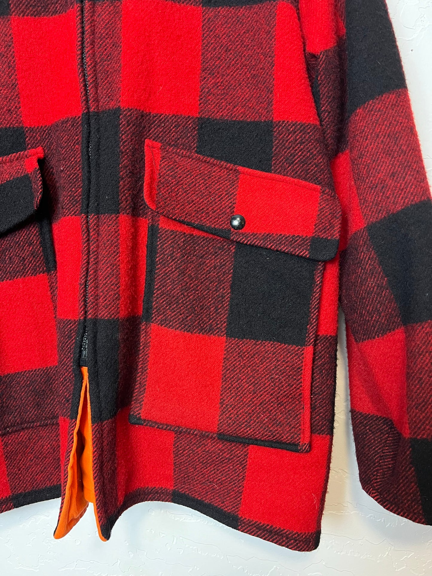 Woolrich Buffalo Plaid Wool Jacket with Blaze Orange Lining - Size XL