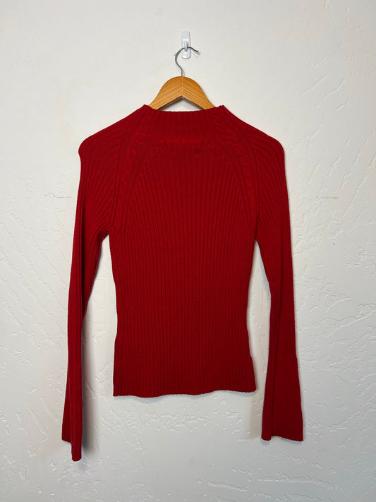 Tommy Hilfiger Red Ribbed Mock Neck Sweater - Size M