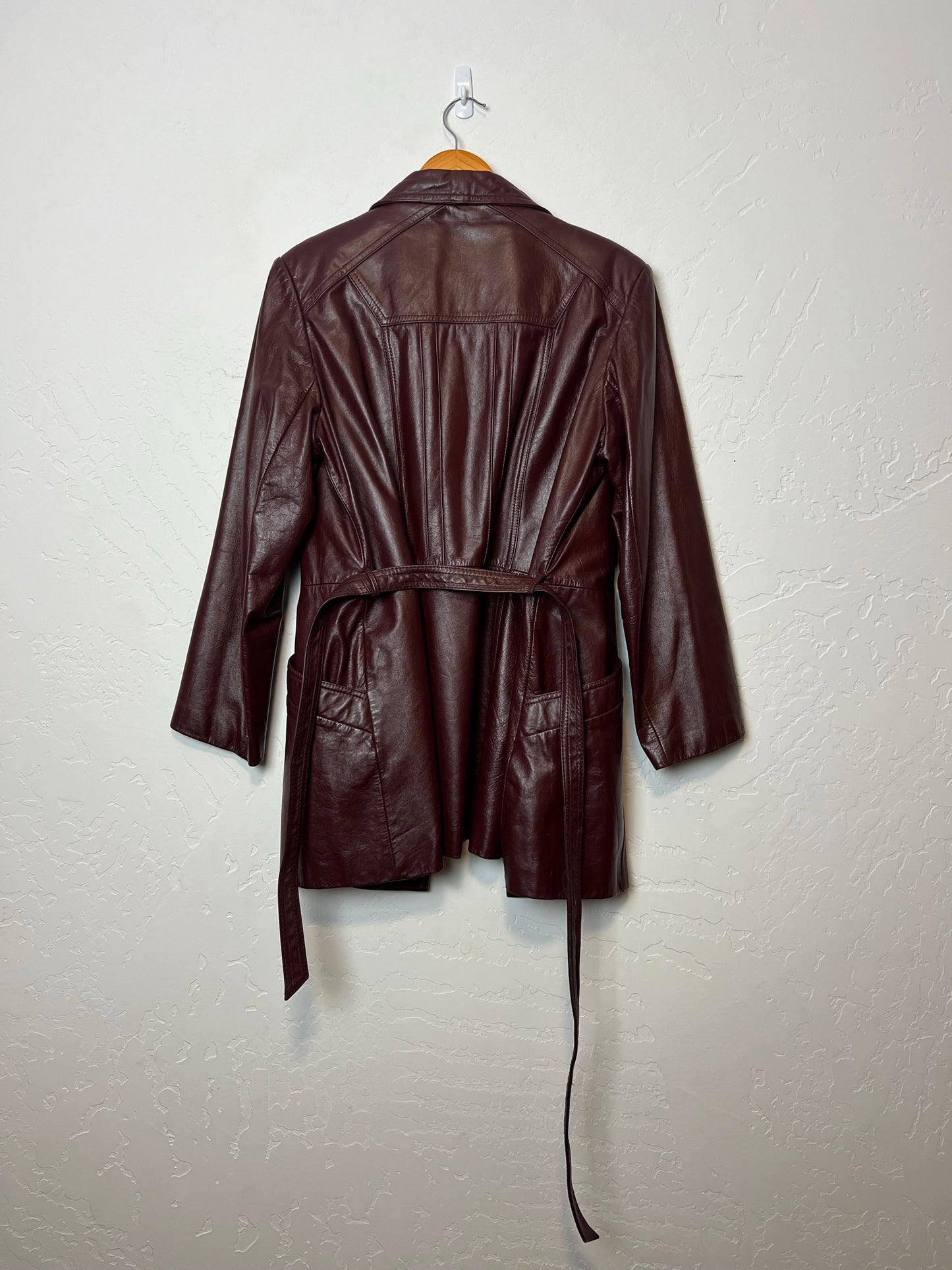 Classic Directions Burgundy Leather Belted Jacket - Size 16