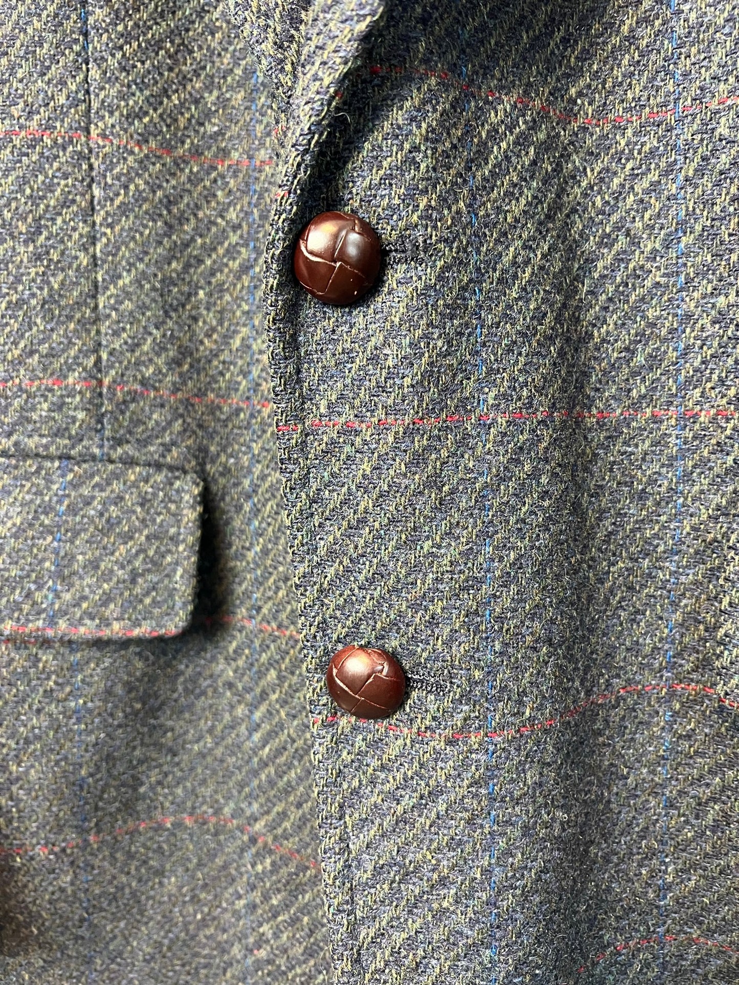 Pendleton Gray Plaid Wool Blazer with Leather Buttons - Size 46