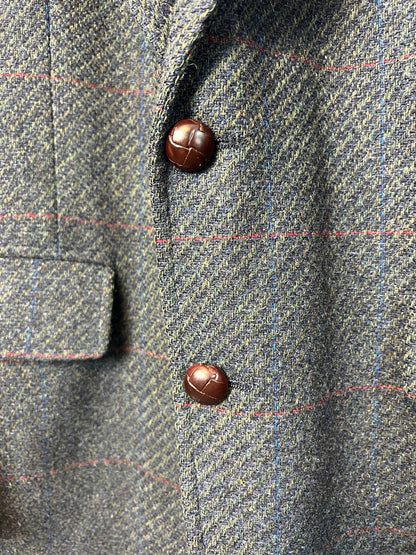 Pendleton Gray Plaid Wool Blazer with Leather Buttons - Size 46