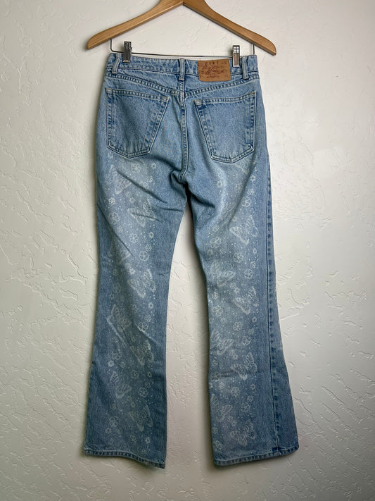Y2K Butterfly Print Flared Jeans USA - S