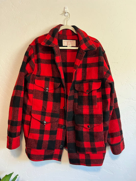 C.C. Filson Red Buffalo Plaid 100% Virgin Wool Jacket - Size 44