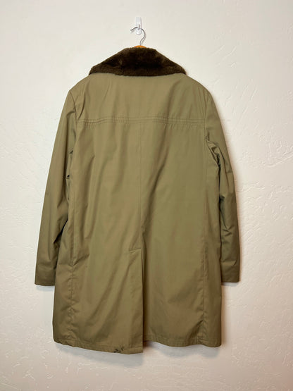 Lakeland Olive Trench Coat with Faux Fur Collar - Size 44 Long