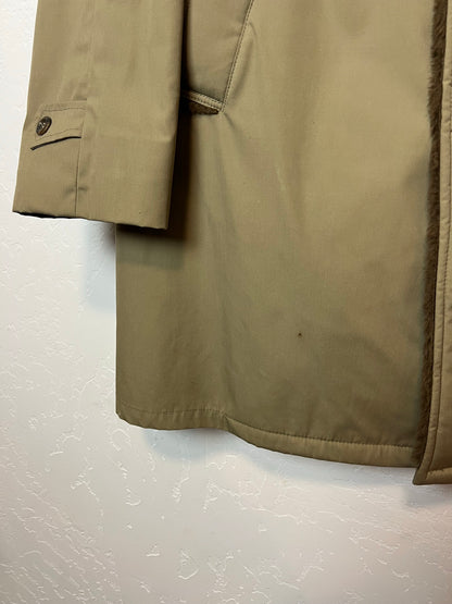 Lakeland Olive Trench Coat with Faux Fur Collar - Size 44 Long