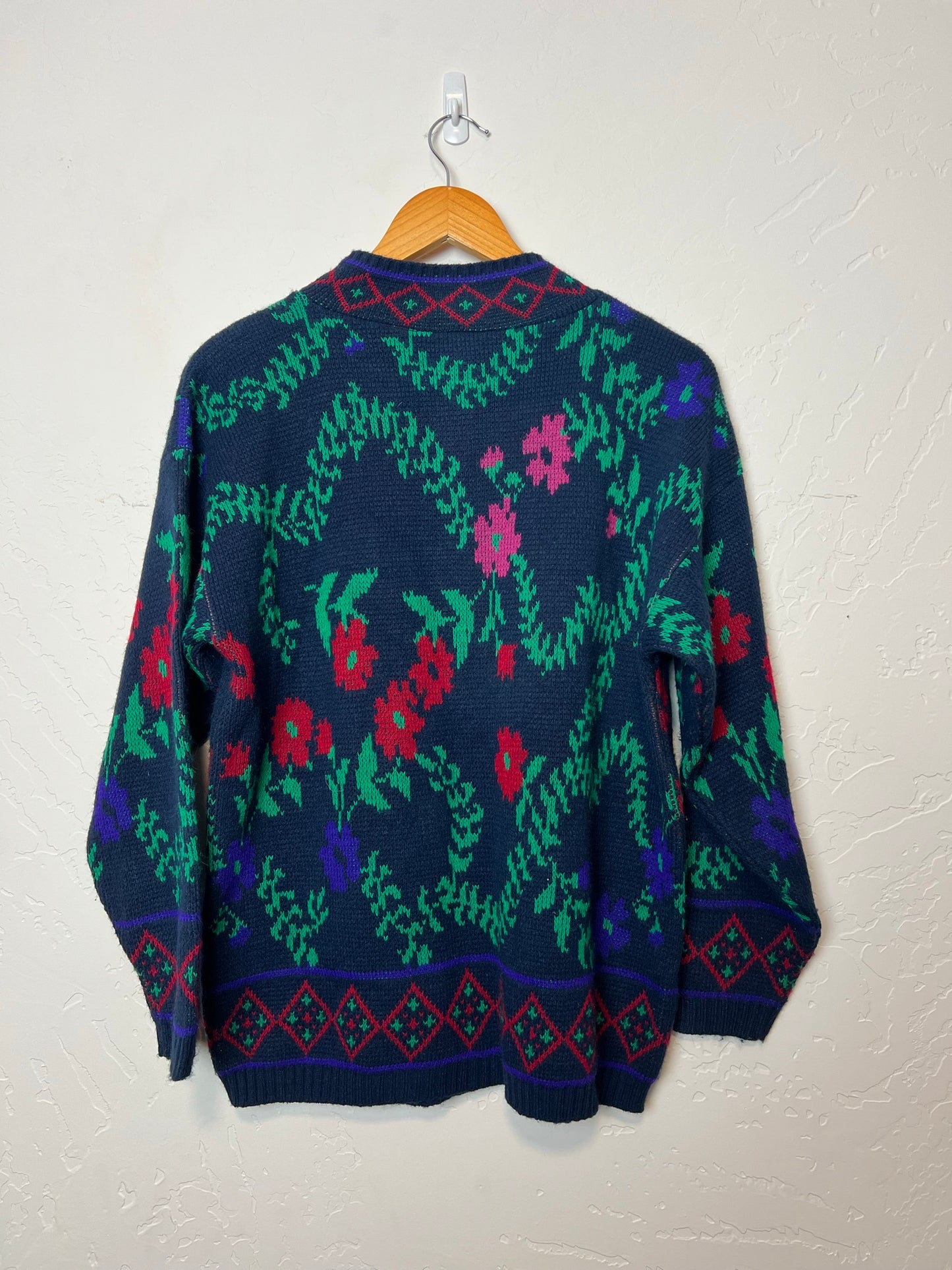 Kate Collins Navy Floral Knit Sweater - Size M