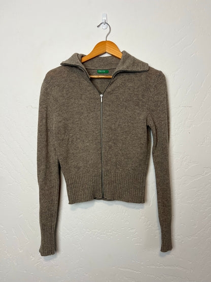 United Colors of Benetton Taupe Wool Zip Cardigan - Size M