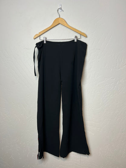 Black Crepe Embroidered Wide-Leg Trousers - L