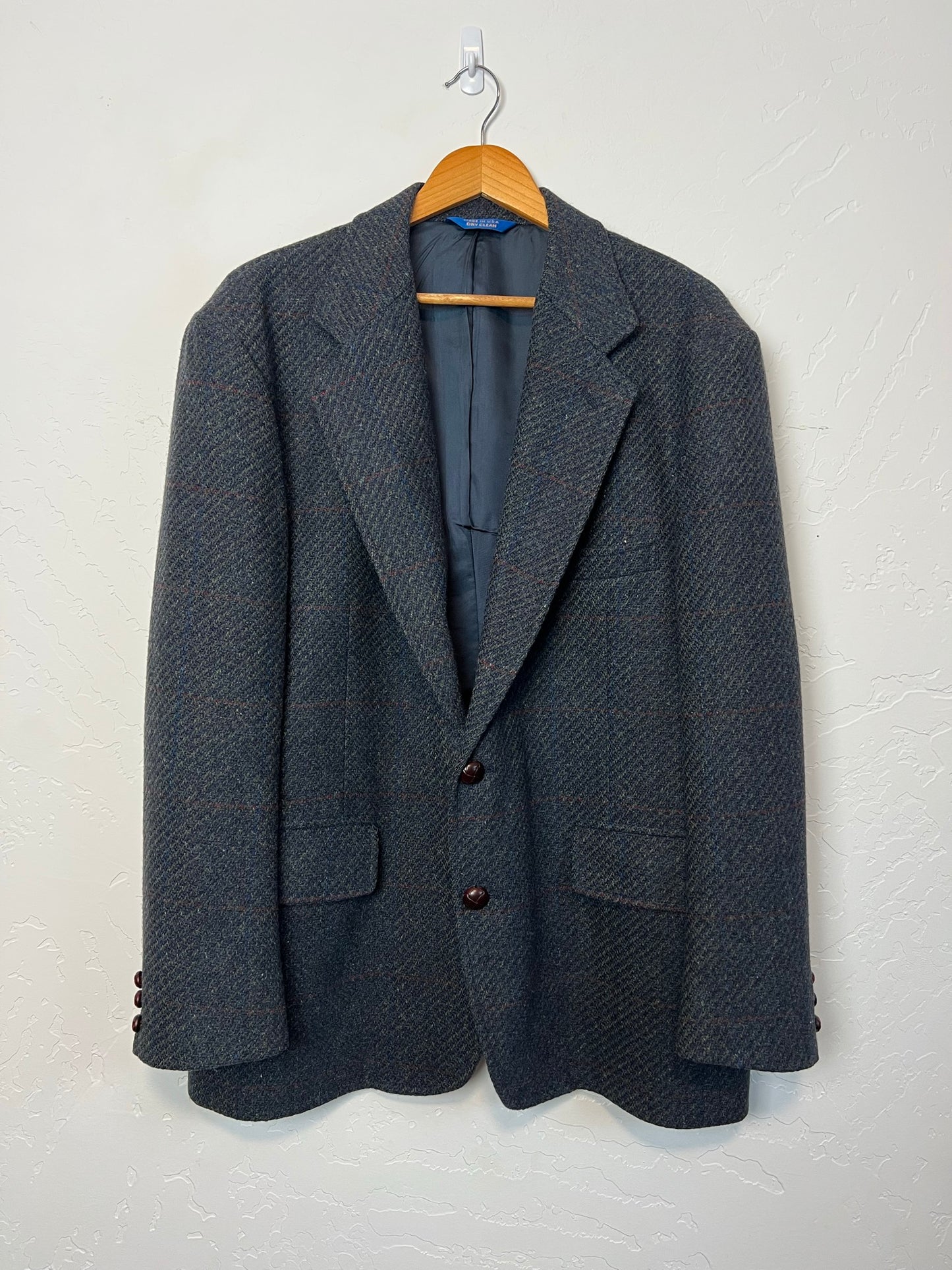 Pendleton Gray Plaid Wool Blazer with Leather Buttons - Size 46