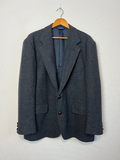 Pendleton Gray Plaid Wool Blazer with Leather Buttons - Size 46