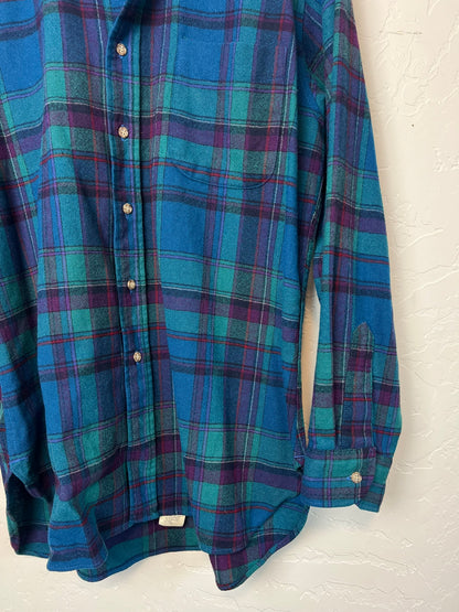 Pendleton Virgin Wool Flannel in Ocean Blue and Teal Plaid - L