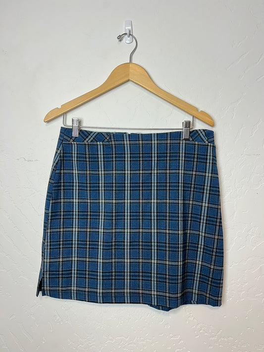 tangents Blue Plaid Mini Skirt - M