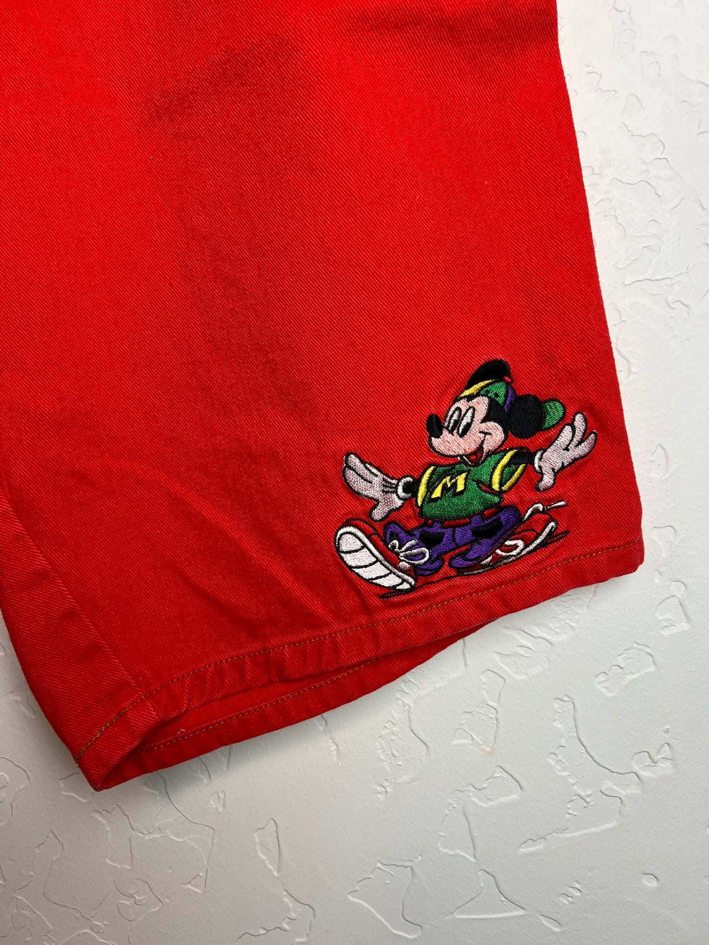 Mickey Unlimited Red Denim Shorts Embroidered - 36