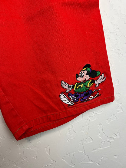 Mickey Unlimited Red Denim Shorts Embroidered - 36