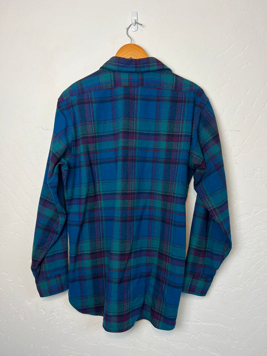 Pendleton Virgin Wool Flannel in Ocean Blue and Teal Plaid - L