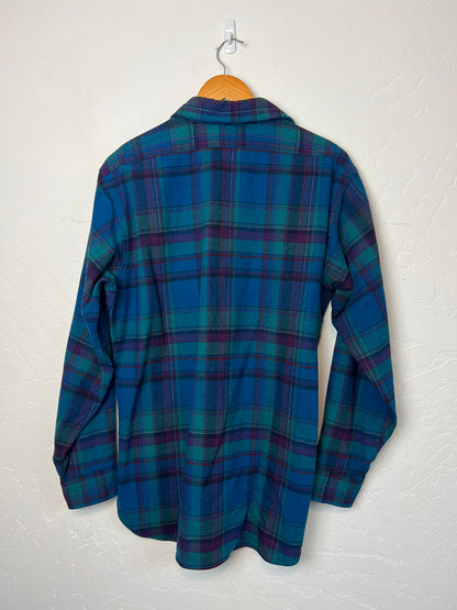Pendleton Virgin Wool Flannel in Ocean Blue and Teal Plaid - L