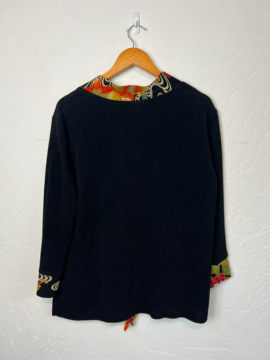 Soft Surroundings Japanese Floral Trim Knit Jacket - L