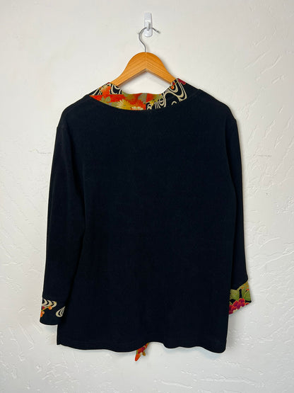 Soft Surroundings Japanese Floral Trim Knit Jacket - L